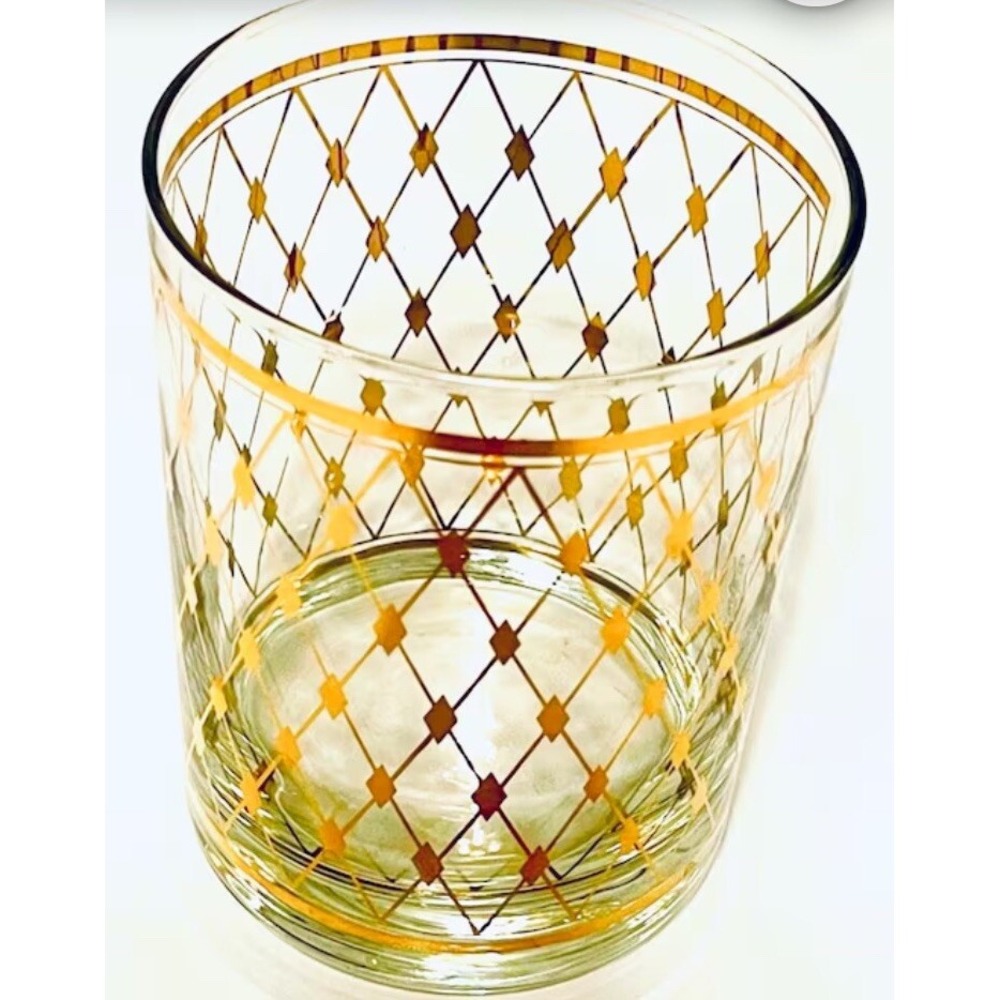 4 Vintage Georges Briard Double Glasses Gold Lattice Diamond Pattern